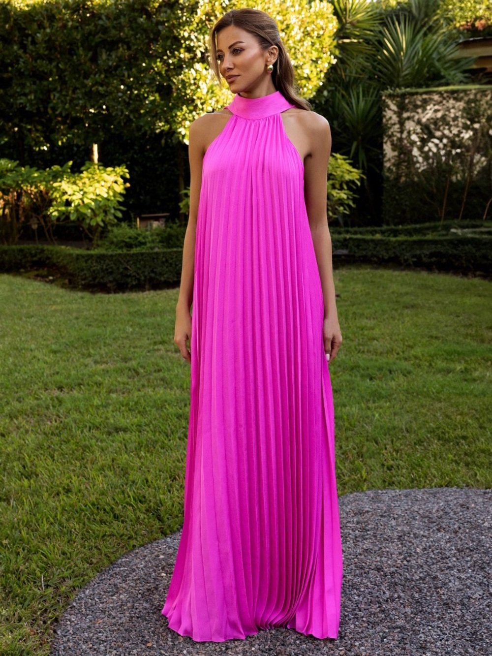 Xscape Fuchsia Pleat Detail Ball Gown Dress